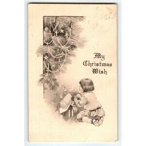 Vintage 1922 Christmas Postcard Child and Tree by The Fairman Co.